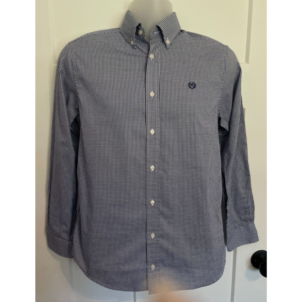 RALPH LAUREN Boys Button SHIRT Long Sleeve BLUE White GINGHAM Size 20